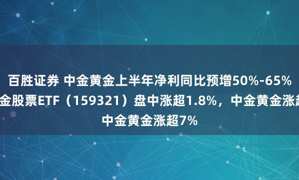 百胜证券 中金黄金上半年净利同比预增50%-65%，黄金股票ETF（159321）盘中涨超1.8%，中金黄金涨超7%